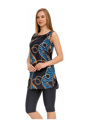 Sıfır Kol Taytlı Yarı Kapalı Mayo 158-514 Lacivert Lacivert