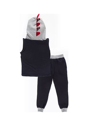 Denokids Dino Kolsuz Yelekli Eşofman Takım - Gri - Siyah - Kırmızı
