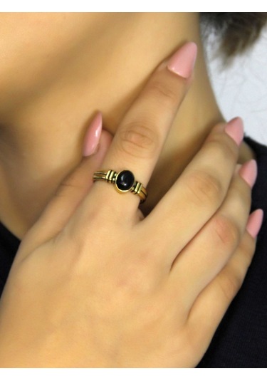 Doğal Taş Oniks Doğal Taşlı Antik Model Kadın Ayarlanabillir Yüzük Euy81o Siyah