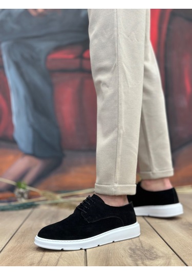 Pabucmarketi Bağcıklı Casual Erkek Ayakkabı Siyah Süet Beyaz Taban Çok Renkli