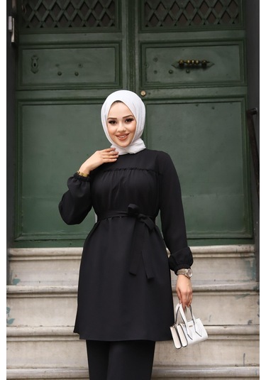 Fırfır Detaylı Tesettür Siyah Takım Siyah