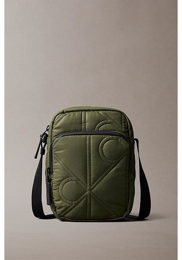 Erkek Kapitone Desenli Fermuarlı Cepli Çapraz Vücut Çanta - Haki Thyme