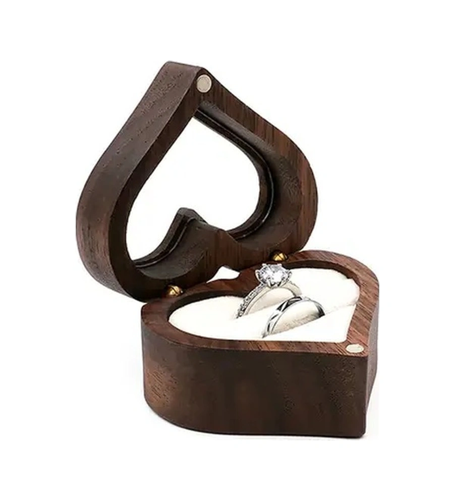 Trendooze Şanslı Kalpler İçin Beyaz Ahşap Nişan Kutusu, 2 Yüzük Kapaklı, Düğün Hazırlıkları