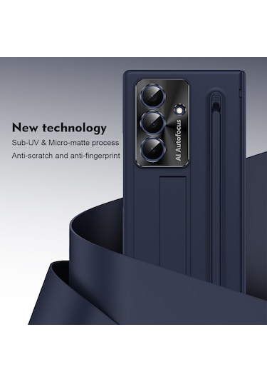 Samsung Galaxy Uyumlu Z Fold7 5g Kılıf Pc Cep Telefonu Kılıfı, Ayaklı Ve Kalemli - Mavi Mavi