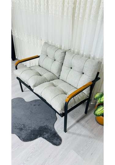 Madame Home Kasımpatı Balkon, Bahçe, Cafe Metal Kanepe Koltuk Takımı 2'li Açık Gri