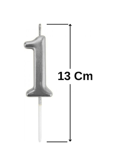 8 Gümüş Mum 13 Cm Büyük Boy Rakam Doğum Günü Pasta Süsleme Gümüş