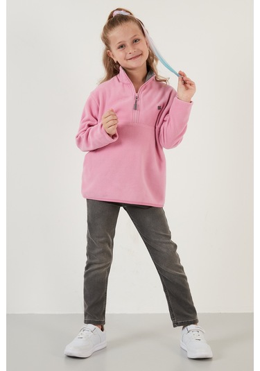 Lela Yumuşak Dokulu Fermuarlı Dik Yaka Şardonlu 2'Li Paket Çocuk Polar 5905002S2 Fıstık Yeşil-Şeker Pembe