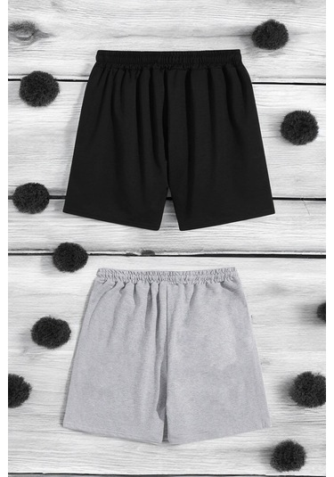 2'li Paket Pamuklu Rahat Penye Şort Antrasit