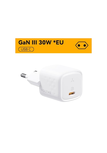 Voltme 30 W Gan Şarj Cihazı Usb Tip C Hızlı Şarj Cihazı Pd 3.0 Mini Taşınabilir 30w Eu Plug White ' Beyaz