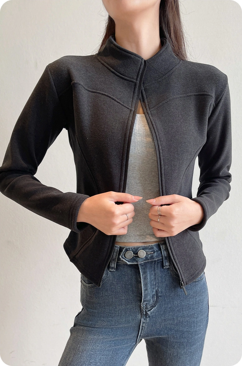 Edwardest 25 Kışlık Kadın Dik Yaka Kısa Ceket Slim Fit Artı Kadife Kalın Sıcak Kırmızı