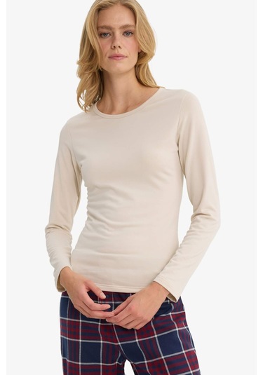 Defacto Basic Düz Uzun Kollu Üst-fall İn Love F2546ax25aubg33 Bej-bg33
