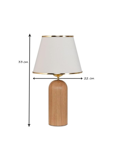 Silos Masif Ahşap Ayaklı Gold Detaylı Krem Kumaş Şapkalı Dekoratif Abajur Krem - Gold