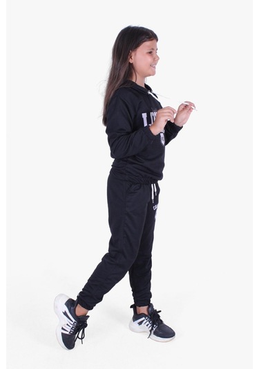 Fyk Kids Kapüşonlu-london Baskı Detaylı Kız Çocuk Eşofman Takımı Siyah