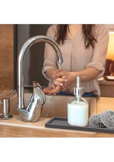 Silikon Yağdanlık Yağlık Standı Altlık,çok Amaçlı Organizer Sunumluk,sabunluk Altlığı 1 Adet Gri Siyah