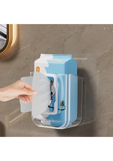 Sunup Sn-26821 Duvar Tipi Banyo Islak Mendil Tutucu Raf Şeffaf