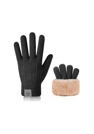 Elmpaly Kadın Erkek Termal Dokunmatik Kışlık Eldiven - Koyu Gri Kış Spor Ve Outdoor Koyu Gri