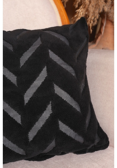 Chevron Welsoft Jakarlı Dekoratif Kırlent Kılıfı 43x43 Cm - Ztchevron Siyah-