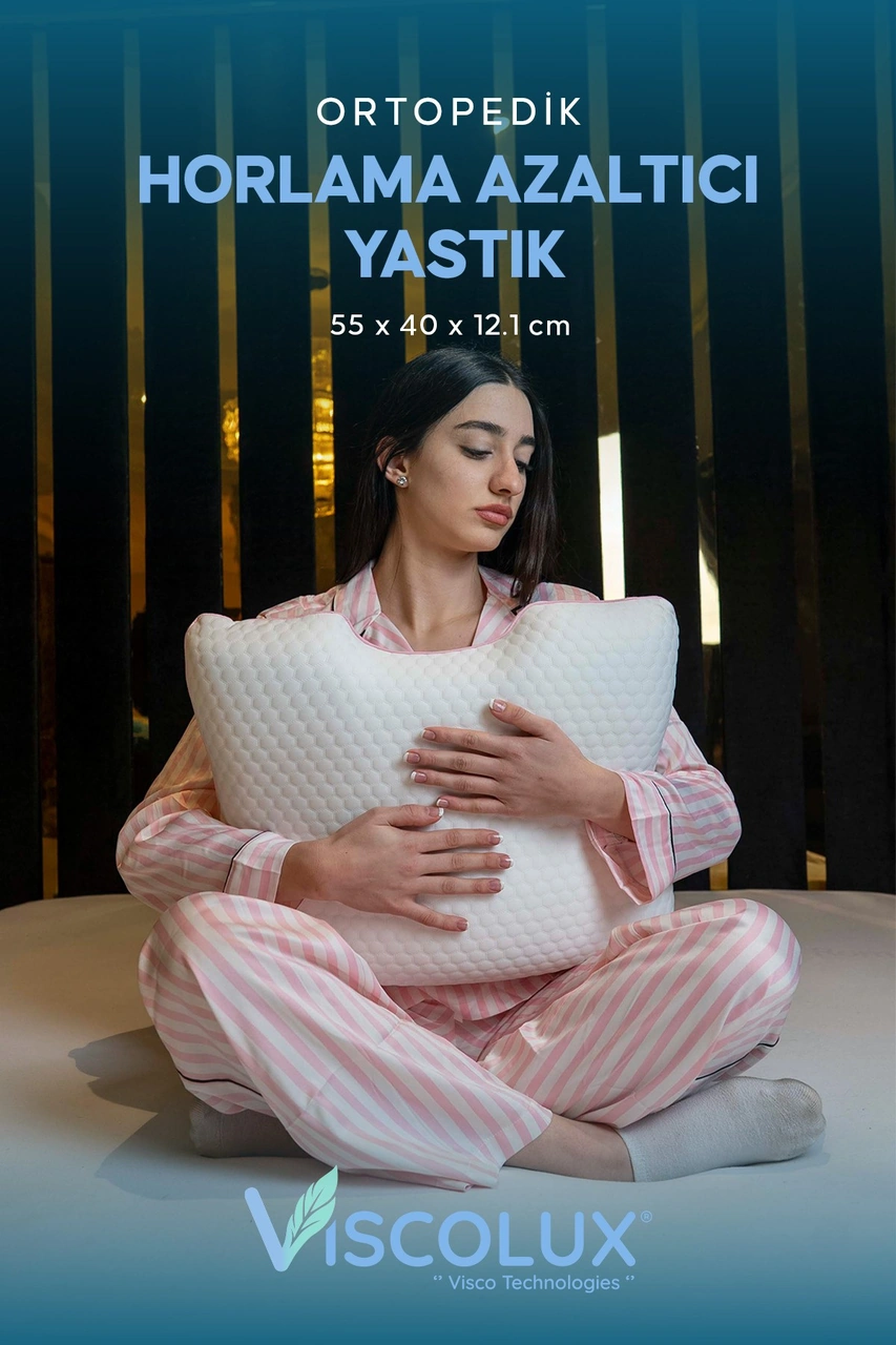 Horlama Azaltıcı Yastık - Horlama Önleyici Ortopedik Visco Yastık 55x40x12/10 Pembe
