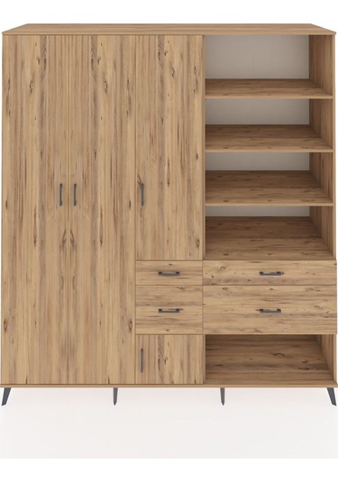 Kronos Dolap 14 Raflı 4 Çekmeceli 4 Kapaklı 220x59x243 Çam-çam/çam Atlas Çam/atlas Çam