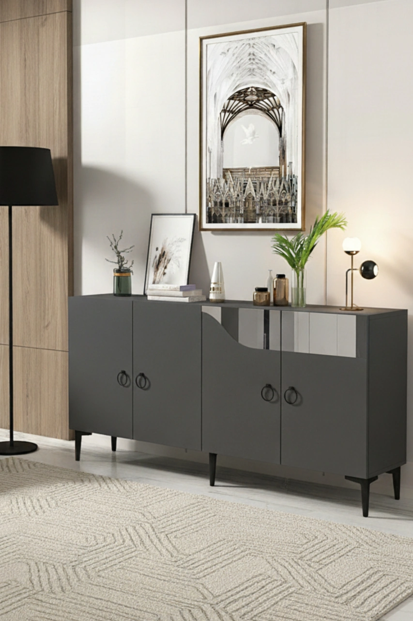 Ka1514as Gama150 Konsol, Kahve Köşesi, Tv Sehpası Antrasit-sılver 150cm Antrasit