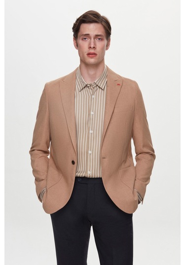Twn Slim Fit Kahverengi Armürlü Uçan Blazer Kumaş Ceket 4ef04zb024092 Kahve