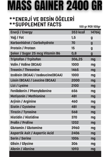 Mass Gainer 2400 Gr Çikolata Aromalı