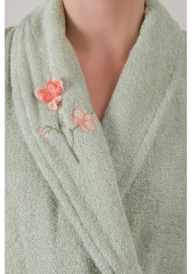 Cotton Box Bambu 3D Nakışlı Aile Bornoz Seti Alvin Yeşil-Mavi