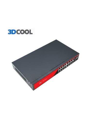 3dcool 3d-psf16 18 Port Kamera Poe Switch 16xpoe 2x Gigabit Uplink 240w 250mt