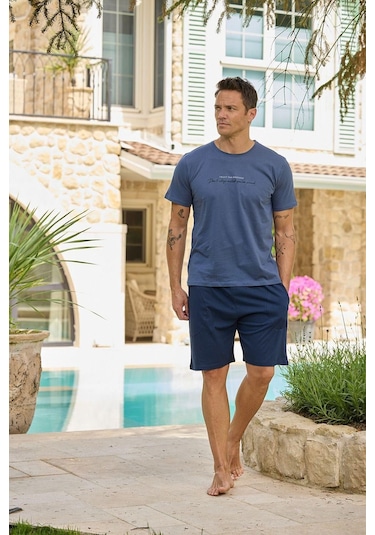 Relax Mode Erkek Penye Laci Kısa Şortlu Pijama Takımı - 6170-11r Lacivert