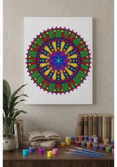 Geometrik Çiçek Mandala Ahşap Boyama Seti 40x50 Cm