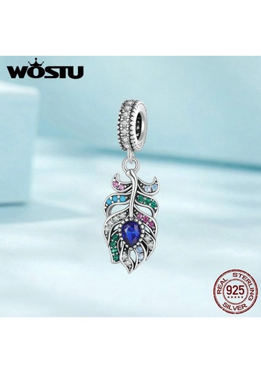 Wostu 925 Ayar Gümüş Tavuskuşu Tüyü Kolye Boncuk Bilezik Dıy Takı İçin Gümüş