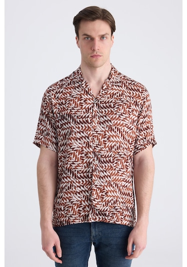 Twn Relaxed Fit Taba Baskılı Rayon Gömlek 0ec02ap14313m J01