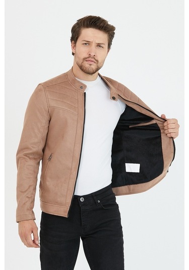 Erkek Vizyon Dar Kesim Süet Ceket Mont- Vizon