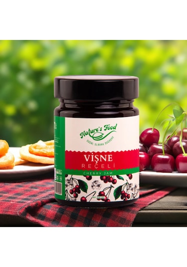 Vişne Reçeli Premium Series 400gr Cam Şişe %65 Vişne Doğal İçerik Doğal Tat, Nature's Food