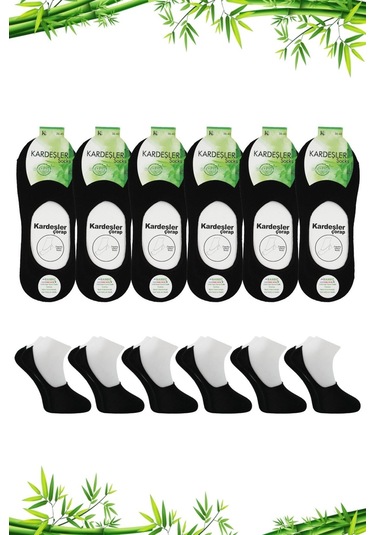 Bambu Kadın Babet Siyah Çorap Dikişsiz Görünmez Kaydırmaz Topuk Silikonlu 6'lı Paket Siyah