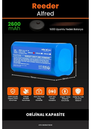 Reeder Alfred 2600mah Robot Süpürge Bataryası