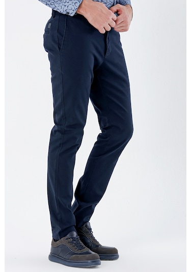 Lacivert Armürlü %100 Pamuk Yan Cepli Slim Fit Dar Kesim Casual Pantolon 1003235117-lacivert Lacivert