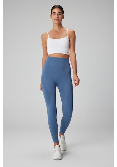 Jerf Gela Yüksek Bel, Esnek Ve Toparlayıcı Spor Tayt Natural Mavi