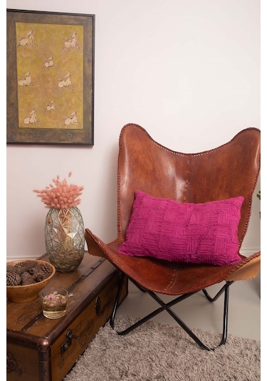 Peraluna Foam Pıllow Şifon Şerit Triko Yastık Kılıfı 60x40 Cm Fuşya - Fuşya