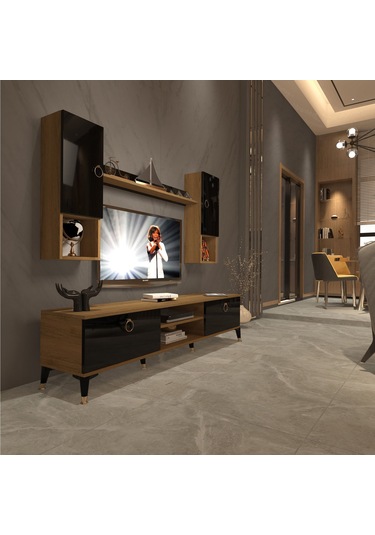 Decoraktiv Eko 5da Mdf Dvd Gold Tv Ünitesi Tv Sehpası Pera - Siyah