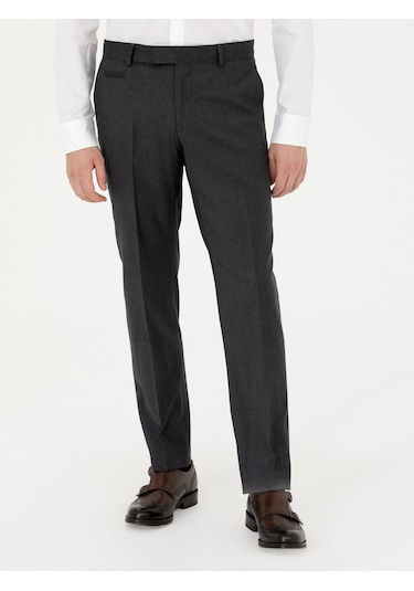 Cacharel Antrasit Slim Fit Yün Karışımlı Kumaş Pantolon Gri