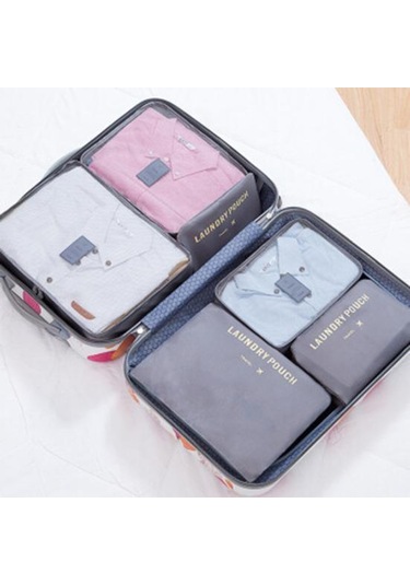 Gri 6 Adet Seyahat Saklama Torbaları Örgü Pencere Nefes Çok Amaçlı İç Giyim Ayakkabı Organizasyonu Büyük Kapasiteli Saklama Çantası Gri