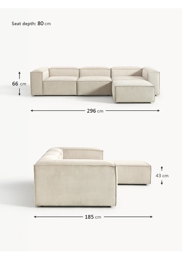 Most Mollis 4 Modül Köşe Koltuk 01 Fitilli Kırık Beyaz Kadife Kum