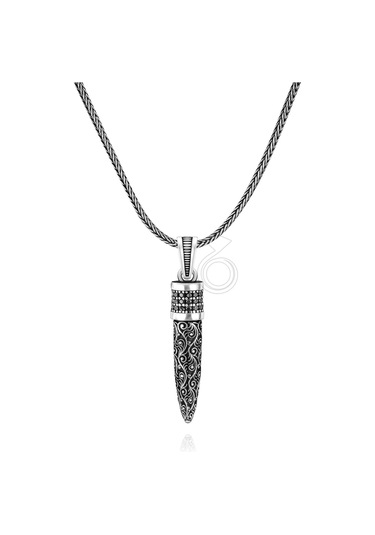 925 Ayar Gümüş Mikro Taşlı Mermi Tasarım Erkek Kolye Gümüş