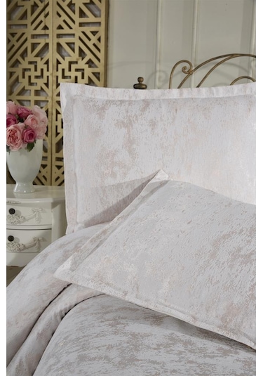 Çeyiz Diyarı Fransız Dantelli Edge Çift Kişilik Yatak Örtüsü 230x250 Cm Krem
