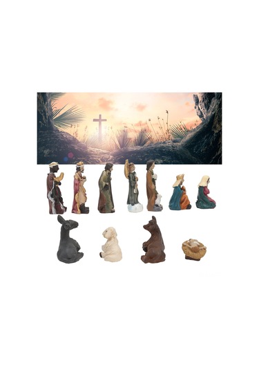 Vkemall 11 Parça Reçine Doğum Sahnesi Seti - Noel Dekorasyonu Masaüstü Figürleri Hediye