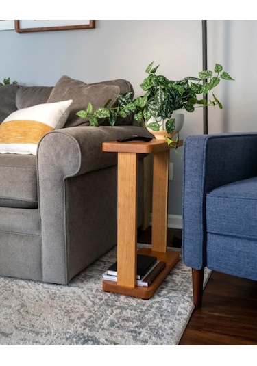 Ahşap Yan Sehpa 2 Katlı Açık Ceviz 5016