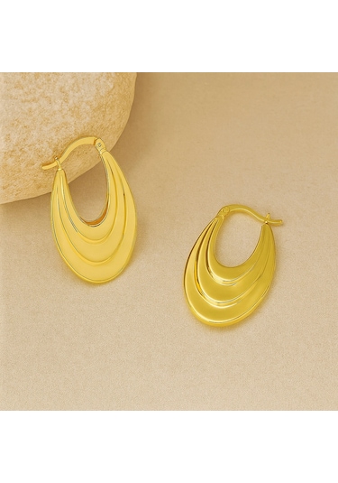 14k Altın Sallantı Oval Küpe, Halka Küpe Altın