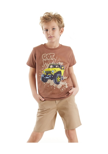Denokids Mshb&g Jeep Mood Erkek Çocuk T-shirt Gabardin Şort Takım Çok Renkli