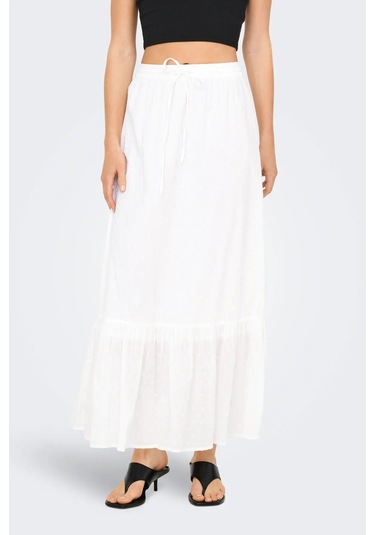 Only Kadın Onlmıley Beli Lastikli Ve Bağcıklı %100 Pamuk Maxi Etek 15350029 Ekru Ekru